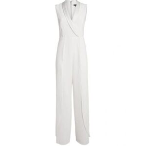 Bebe Split Sleeveless Shawl-collar Jumpsuit In Off White